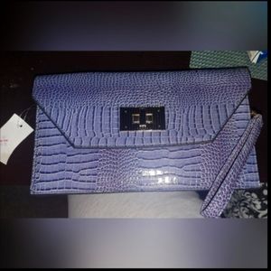 Blue Alligator Skin Clutch with Crossbody Strap